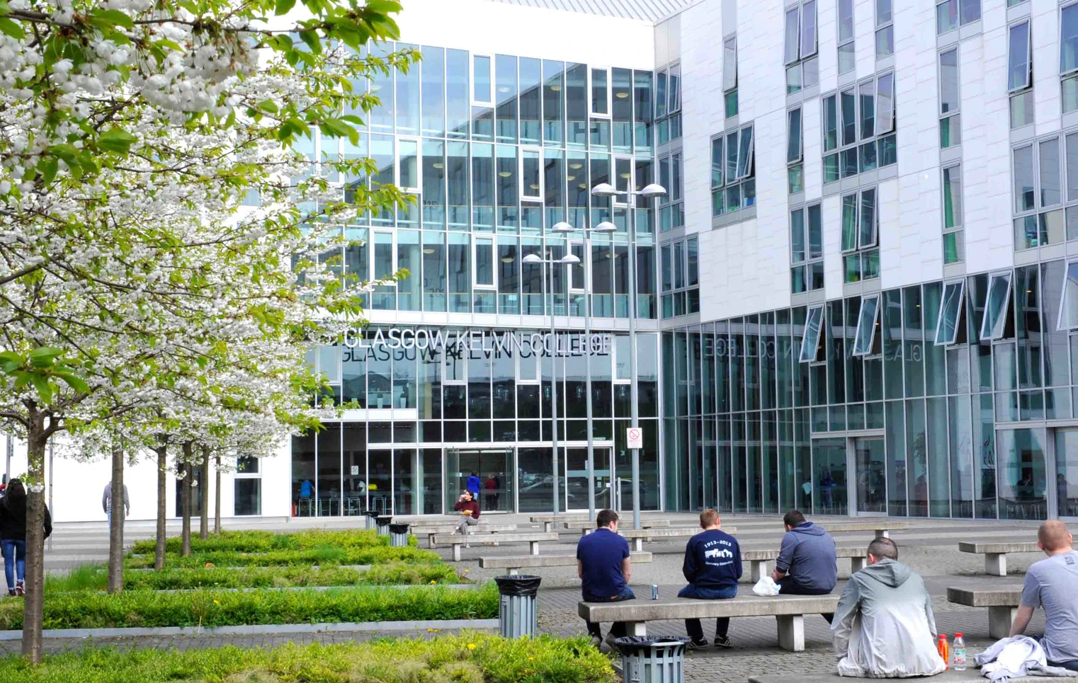 Exterior view of Glasgow Kelvin College Springburn Campus and Quadrant building, showcasing modern architecture and main entrance area. Exterior view of Glasgow Kelvin College Springburn Campus and Quadrant building, showcasing modern architecture and main entrance area.