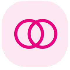 Pink overlapping circles representing collaborating.