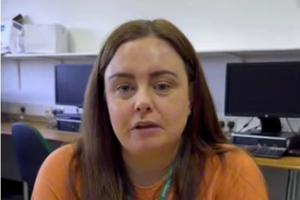 Childcare student at Glasgow Kelvin College speaking on camera about her career progression, seated in a computer classroom. Childcare student at Glasgow Kelvin College speaking on camera about her career progression, seated in a computer classroom.