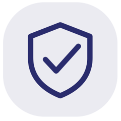Purple shield with a tick representing integrity.